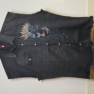 Spiral | Black Sleeveless Shirt with Skull Design | L